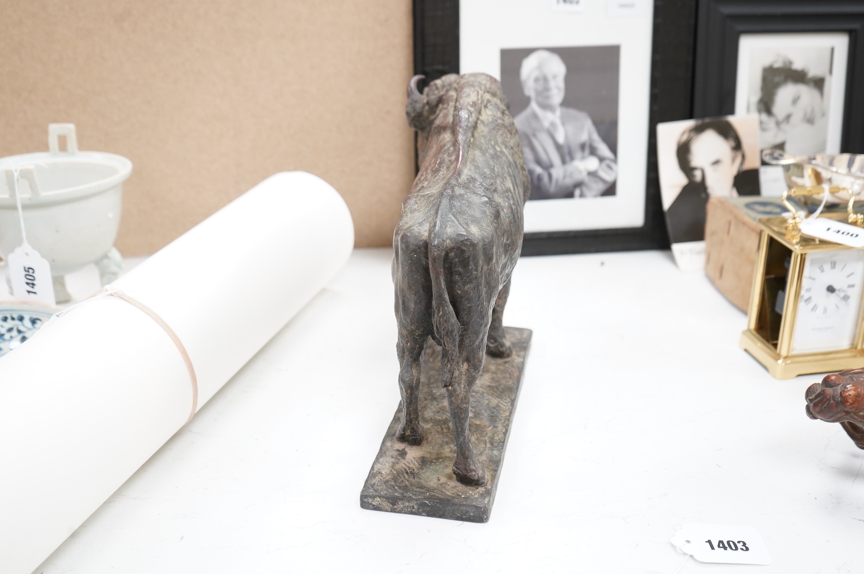 After the Lopienski Brothers, a Polish bronze study of a buffalo, signed, 30cm wide